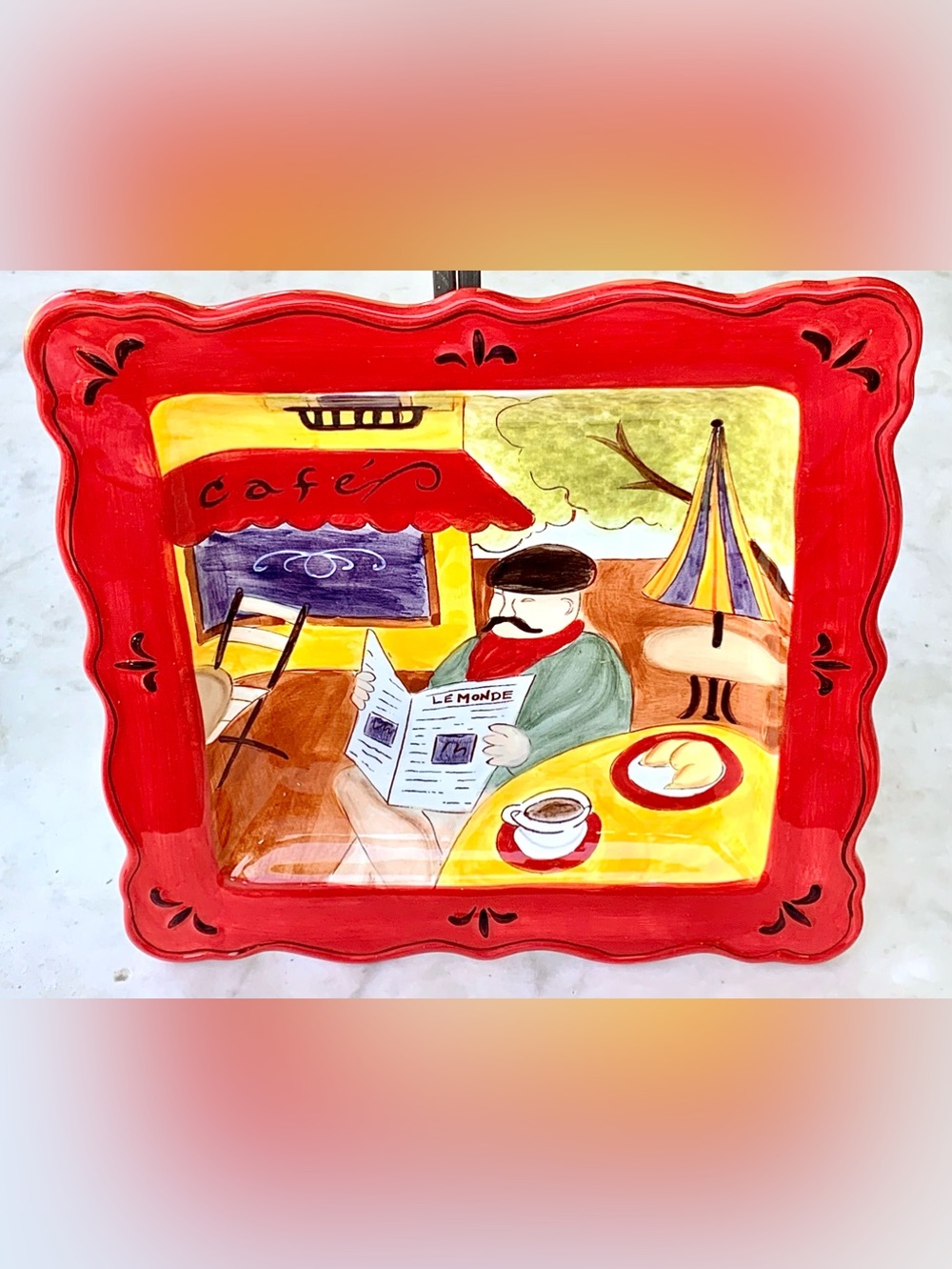 Certified International Red SIDEWALK CAFE SALAD PLATE VINTAGE JENNIFER BRINLEY